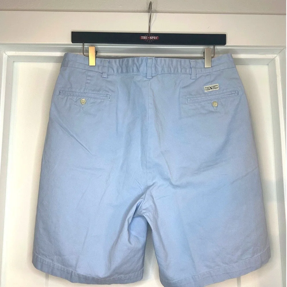 Polo‎ Ralph Lauren Mens Light Blue Pleated Cotton Chino Shorts 38 Coastal Preppy